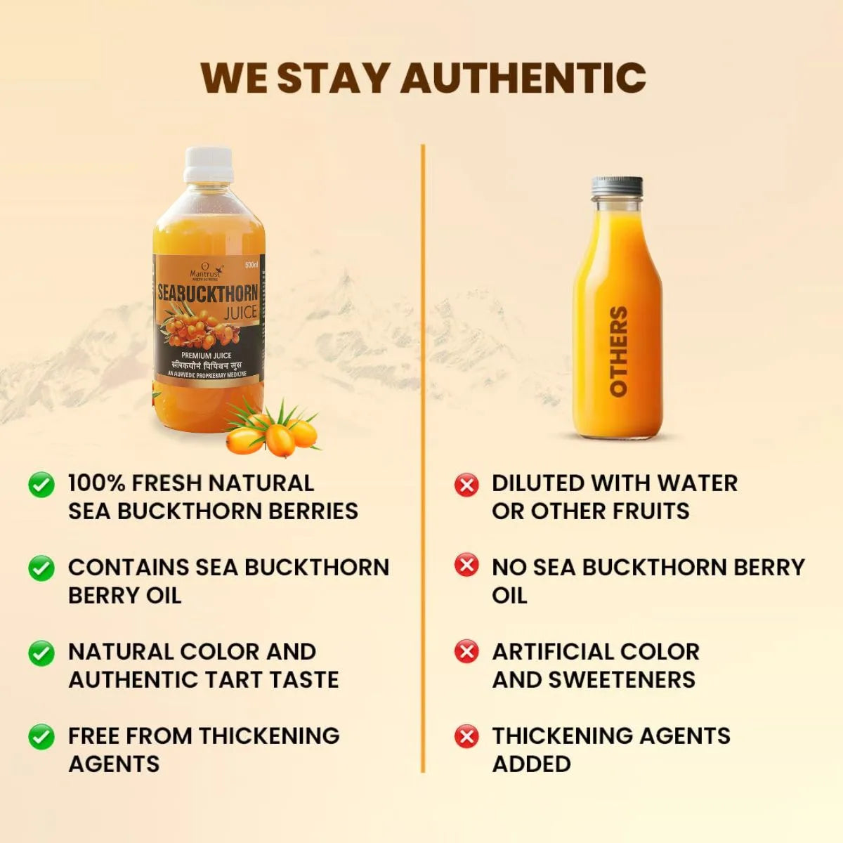 Pure Sea Buckthorn Juice - Organic Super Antioxidant with Omega 3, 6, 7 & 9 - Fssai Approved